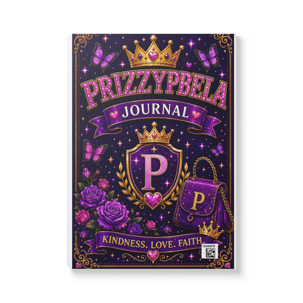 @ Prizzypbela Crowned Monogram Journal — Purple Floral "Kindness. Love. Faith." Notebook