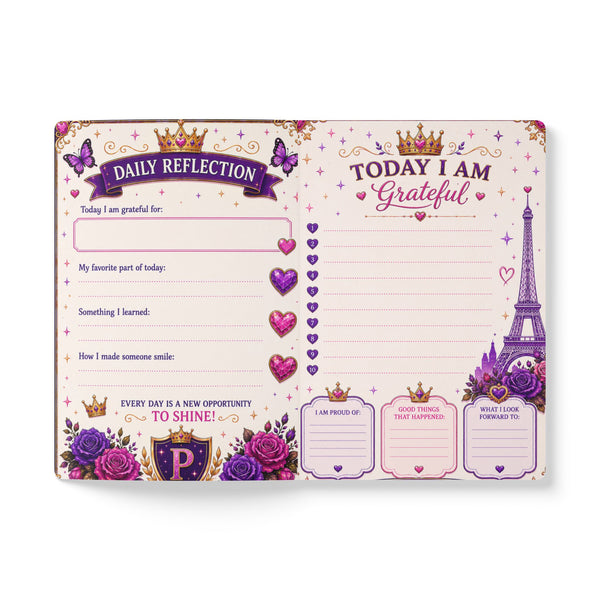 @ Prizzypbela Crowned Monogram Journal — Purple Floral "Kindness. Love. Faith." Notebook