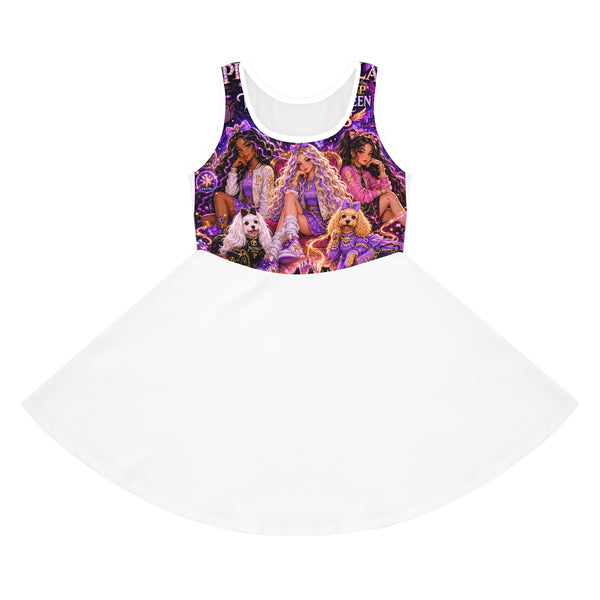 Girls' Sundress — Purple Princess Pop Art Tank Dress with Pups