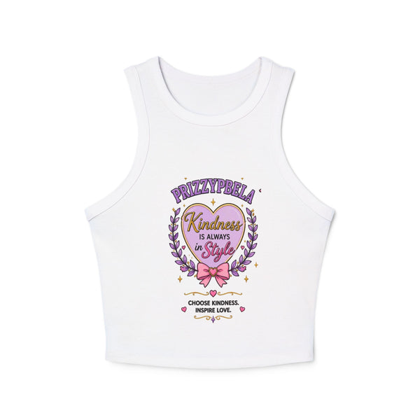@ Always Kindness Style Racer Tank Top — Feminine Cute Graphic Crop